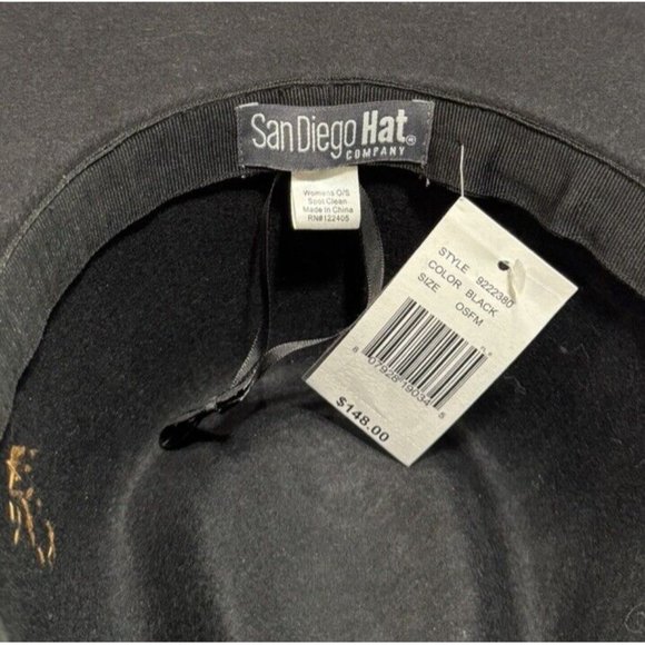 NWT San Diego Hat Company Womens Music City Fedora Hat Wool Black